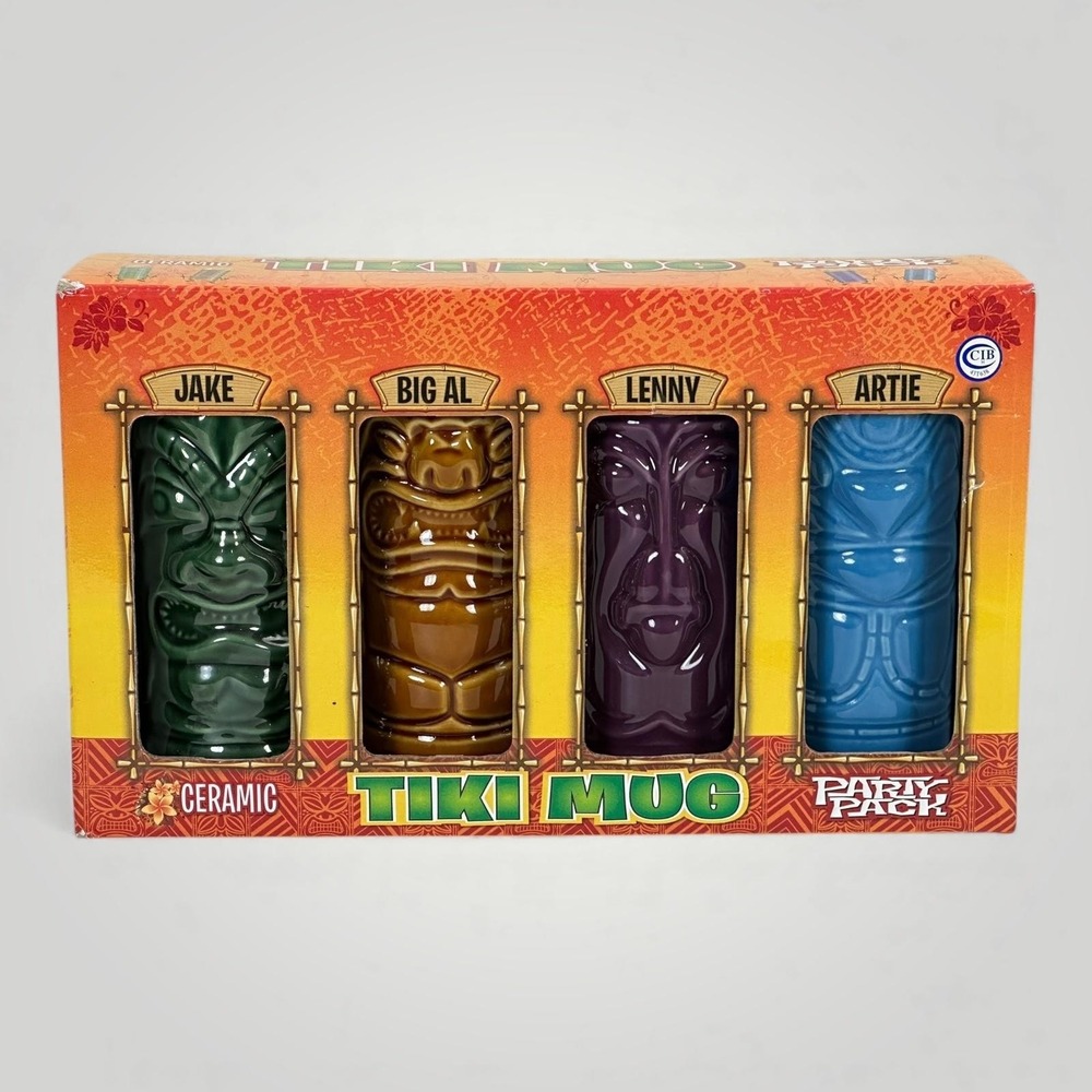 Accoutrements Tiki Mug Party Pack Set of‎ 4 Ceramic Jake Big Al Lenny Artie